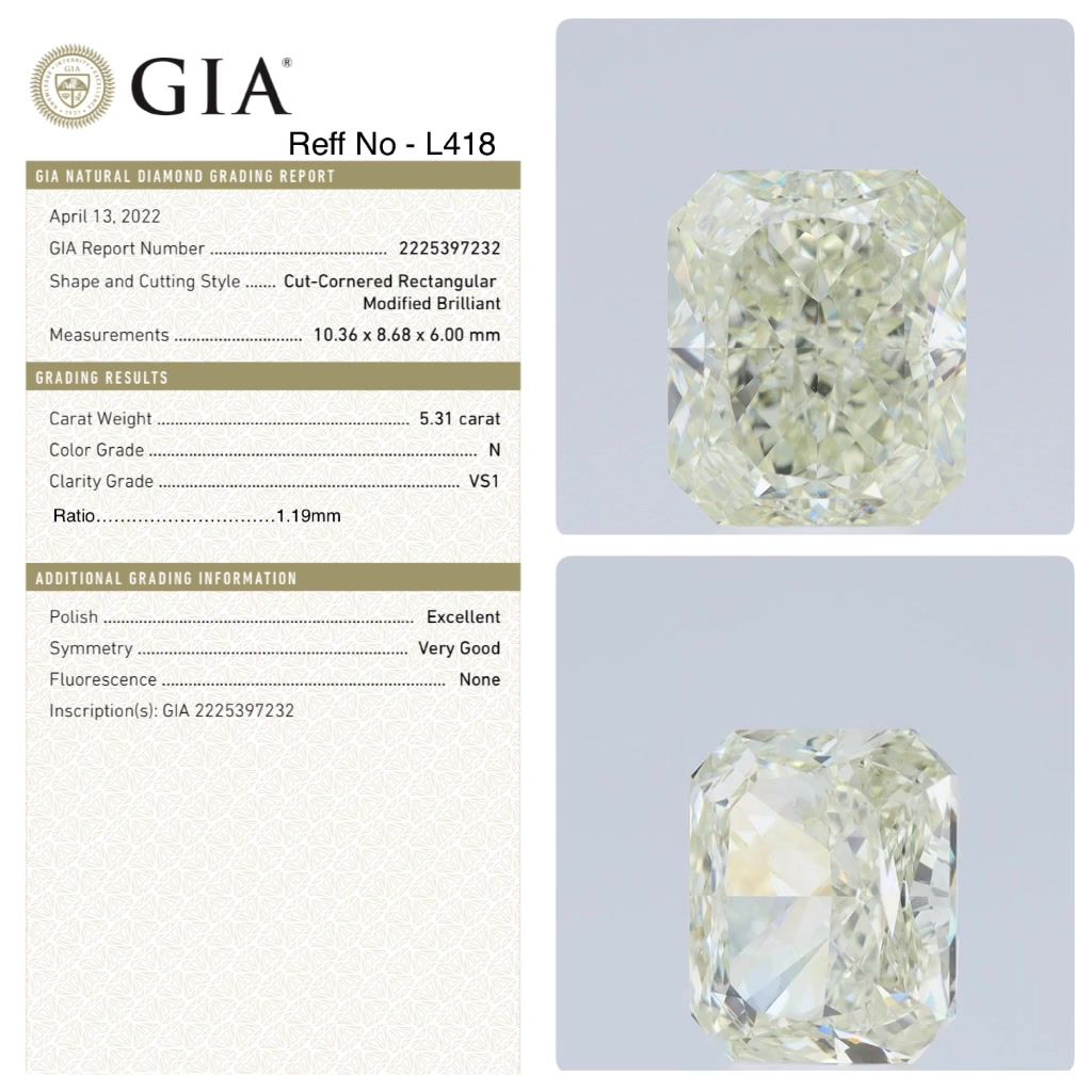 5.31ct Radiant N VS1 Natural Diamond